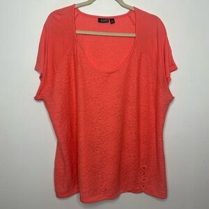 a.n.a. A New Approach Peach Coral Crochet Design Plus Size Tee Blouse Sz 3X